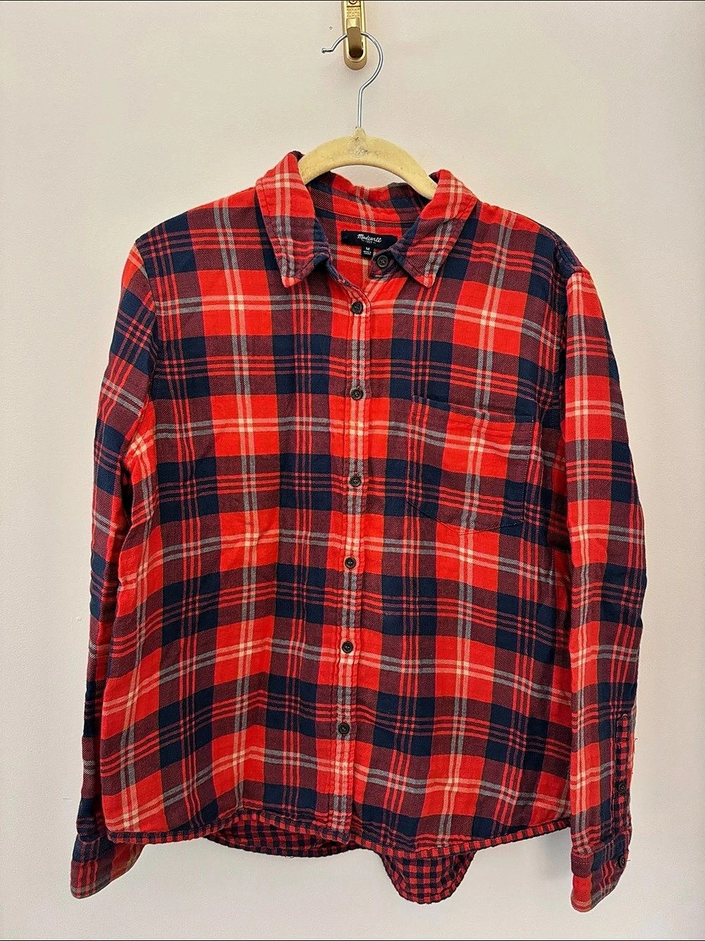 Madewell Cotton Plaid Red & Blue Flannel Shirt Sz Medium
